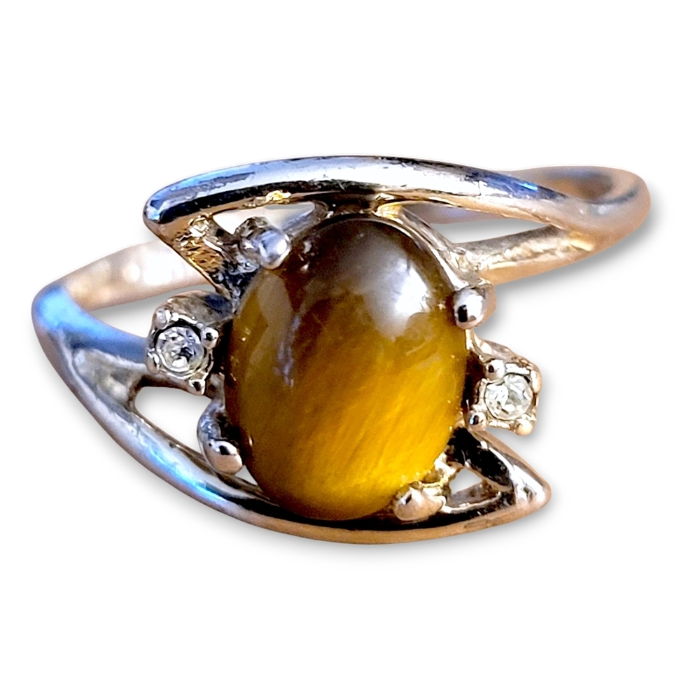 1970s Sarah Coventry Tiger's Eye Ring with Bypass Design